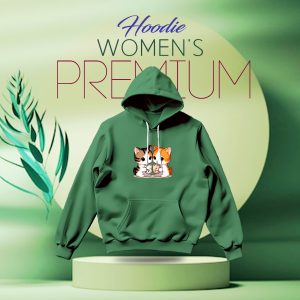 premium comfortable (cat couple green) ladies winter hoodie