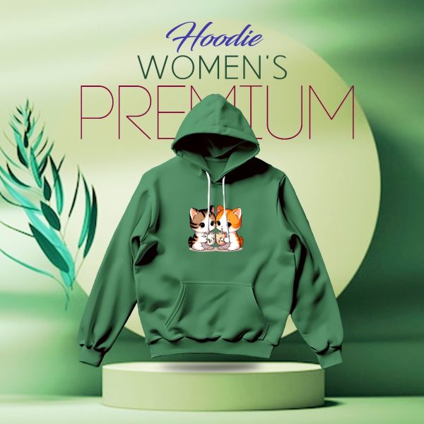 premium comfortable (cat couple green) ladies winter hoodie