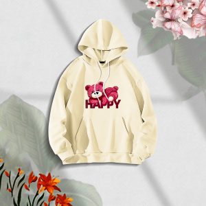 premium comfortable stylish (happy off white) ladies winter hoodie