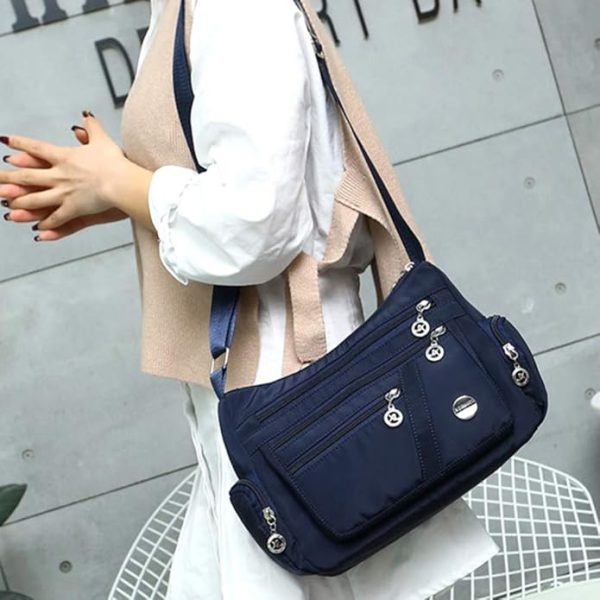 women’s nylon waterproof large capacity crossbody bag (blue)