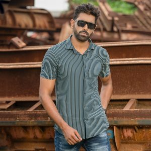 half sleeve stretch casual shirt (navy)