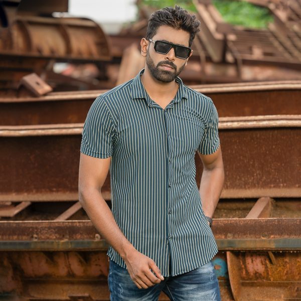 half sleeve stretch casual shirt (navy)