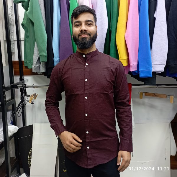 men's ban collar cotton shirt