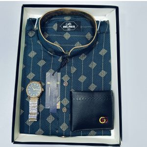 cotton print punjabi + premium watch + wallet combo pack