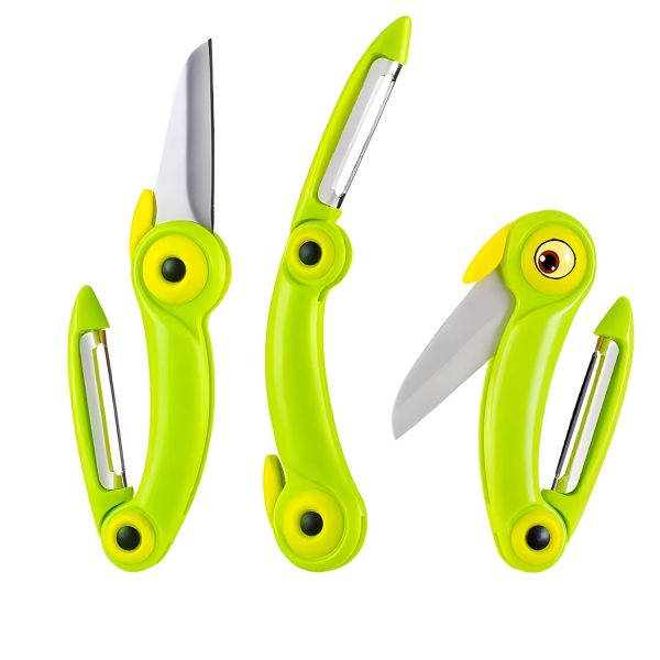 btflkns ceramic paring knife, bird shaped folding peeler, ergonomic handle professional knife, super sharp blade folding knife with protective sheath(green )