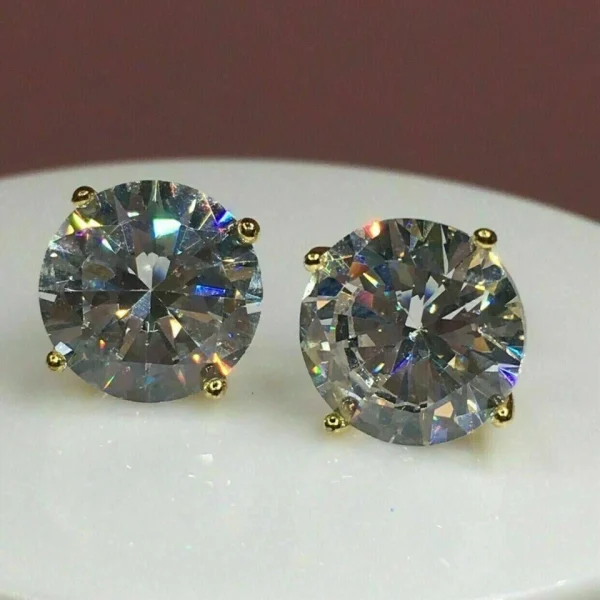 big stone round cut lab created stud gold plated silver