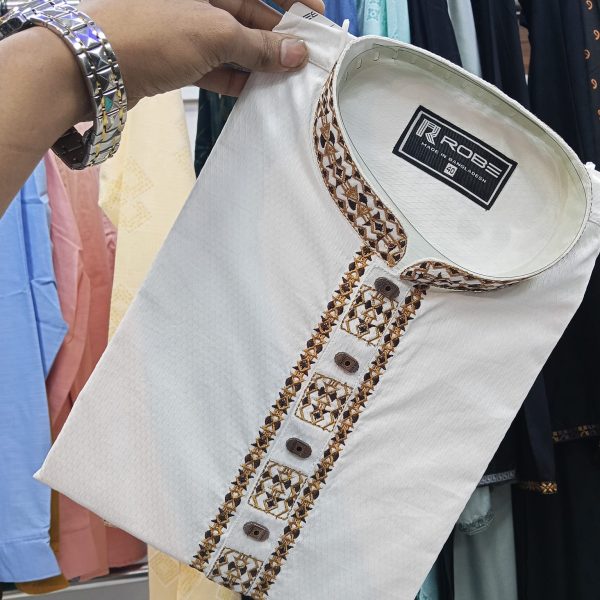 white embroidered viscose panjabi