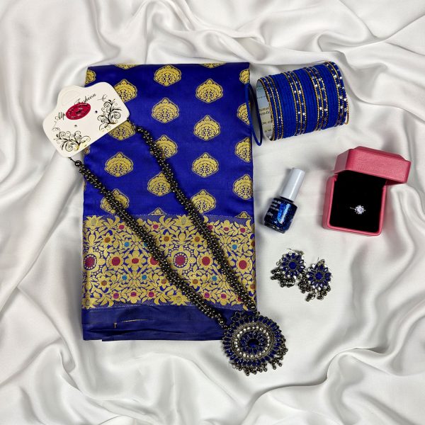 premium silk katan saree combo pack – blue