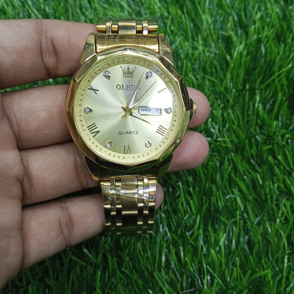 olevs stainless steel fashionable couple watches full golden