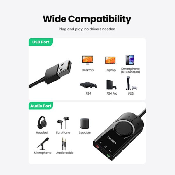 ugreen cm129 (50599) usb external stereo sound adapter black