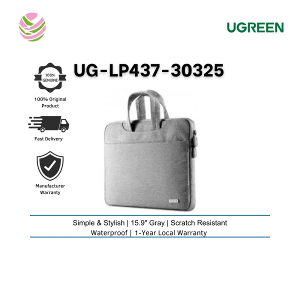 ugreen lp437 (30325) 15.9 inch grey laptop sleeve bag