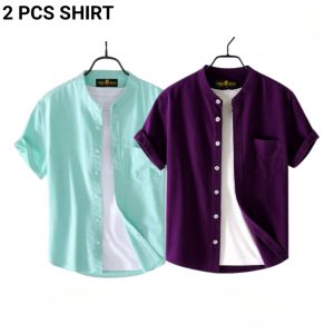 fashionable casual half sleeve shirt for men ( purple+ paste)