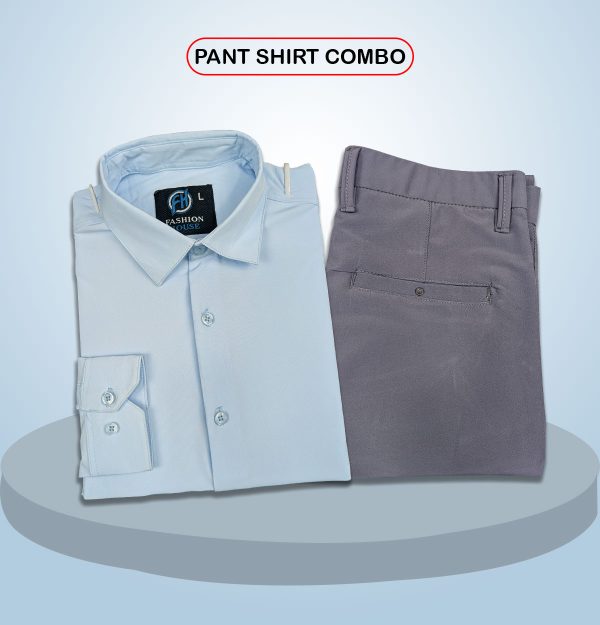 premium shirt & pant combo (formal / casual) (sky & ash)