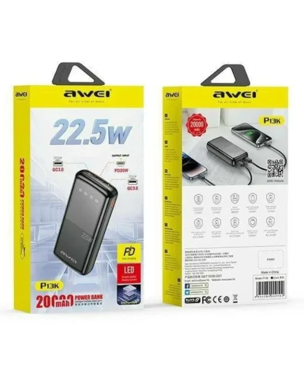 awei p13k 22.5w pd powerbank 20000mah fast charging