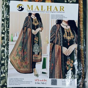 malhar 100% premium cotton lawn digital printed 3 piece