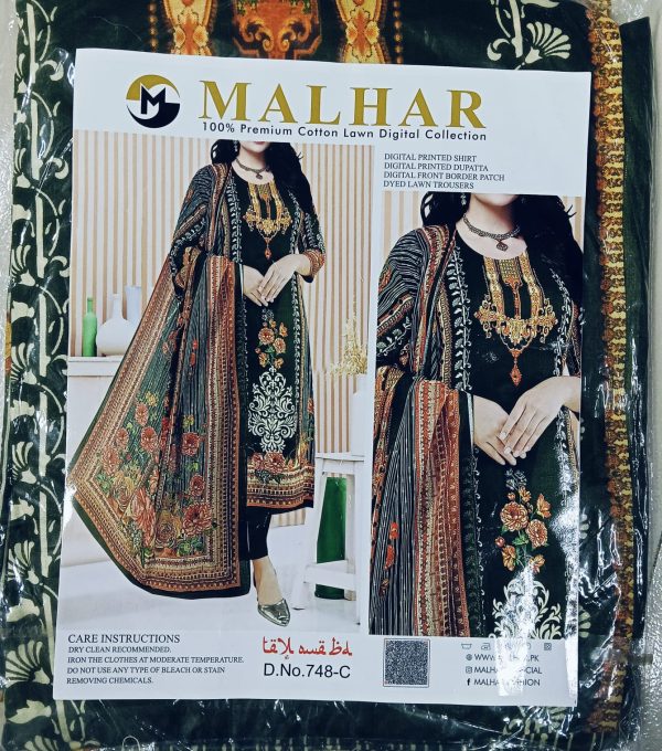 malhar 100% premium cotton lawn digital printed 3 piece