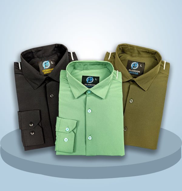 Premium 3 Piece Shirt  Combo Pack (Formal / Casual) (Black, Light Green & Olive)