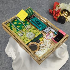 premium silk katan saree combo set green
