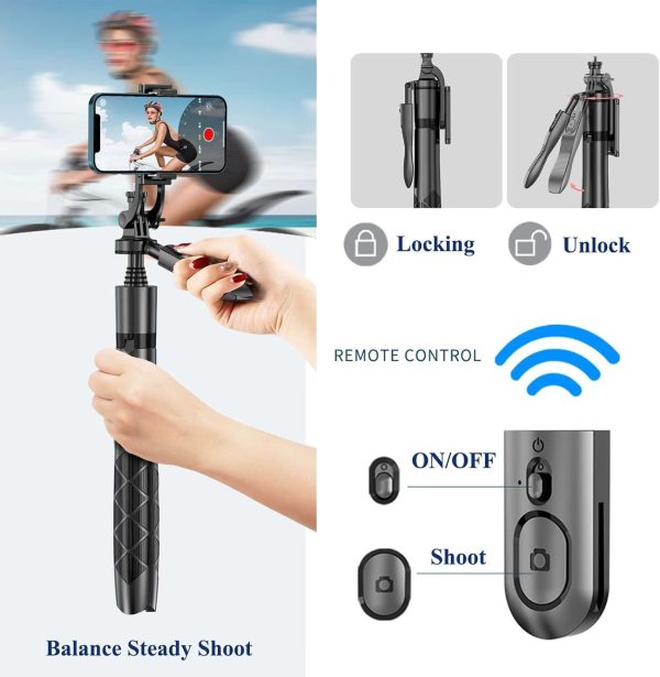 k 28 long video stand cum selfie stick tripod with remote 360° rotation phone stand with wireless remote control, with light