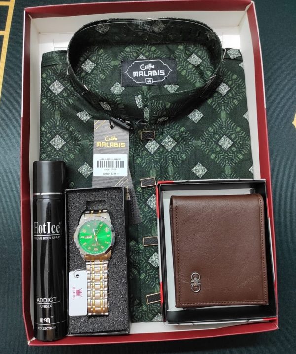 printed panjabi+ wallet+ olevs watch+ perfume combo pack