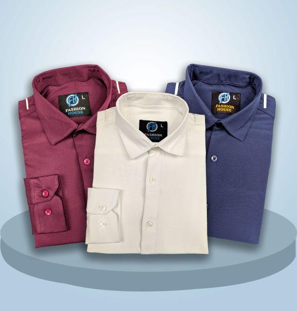 premium 3 piece shirt combo pack (formal / casual) (white, maroon, navy blue) )