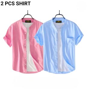fashionable casual half sleeve shirt for men(sky+ pink)
