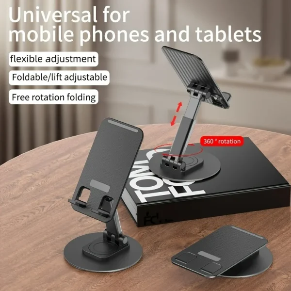 dolphy adjustable & foldable phone/tablet holder | 360 degree metal mobile stand for bed, office table, desk & home, pc, smartphone & tablets