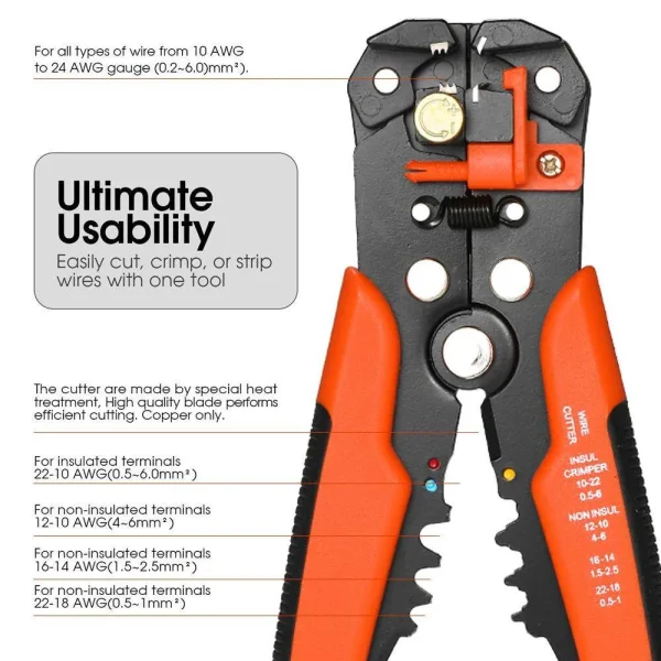 multi functiona cable wire stripper with cutter & crimper automatic wire stripping pliers crimping tool 10 24awg