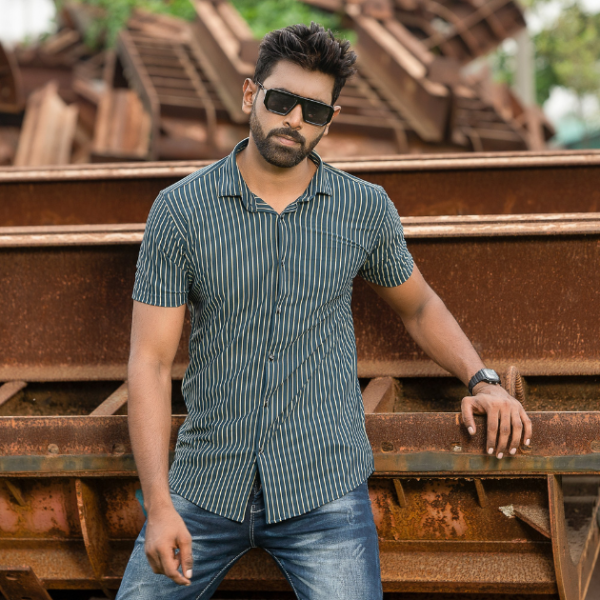 half sleeve stretch casual shirt (navy)