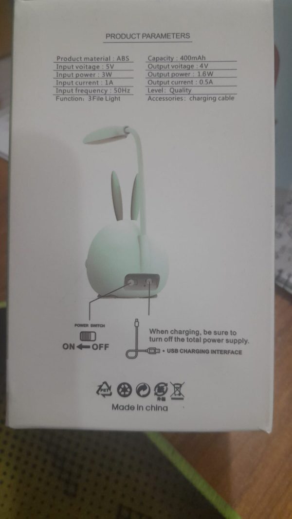 rehenbsem cute bunny desk lamp, portable led desk lamps with night light,rabbit foldable usb rechargeable reading light for children boys girls study