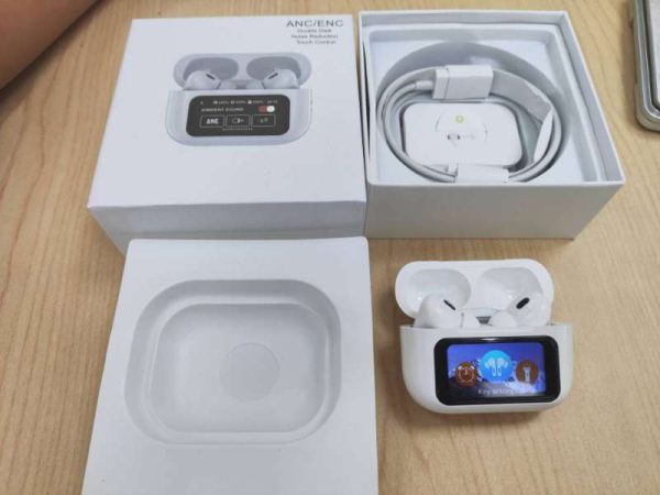 anc earbuds touch screen display (white)