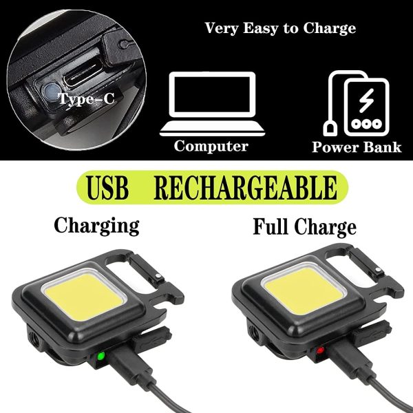 multi functional outdoor keychain light with 800lm cob and 3 lighting modes, for camping, hiking and emergencies
