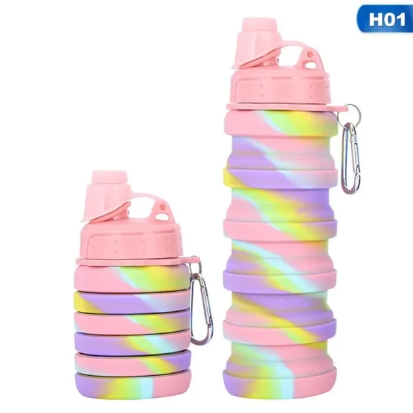 bzy foldable drinking water bottle leakproof fold silicone water bottles cup with straw outdoor hiking camping 500ml { multi color }