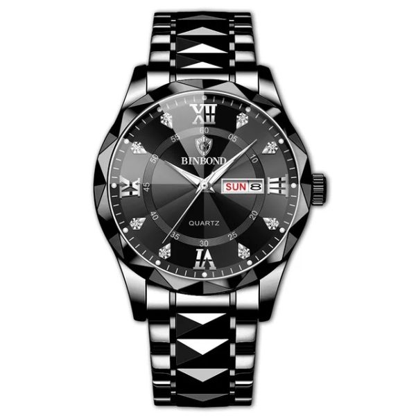 binbond 2521 luxury brand luminous quartz watch for men (full black)