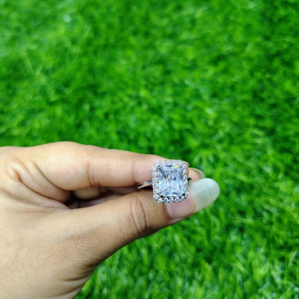 luxury emerald cut crystal ring for women
