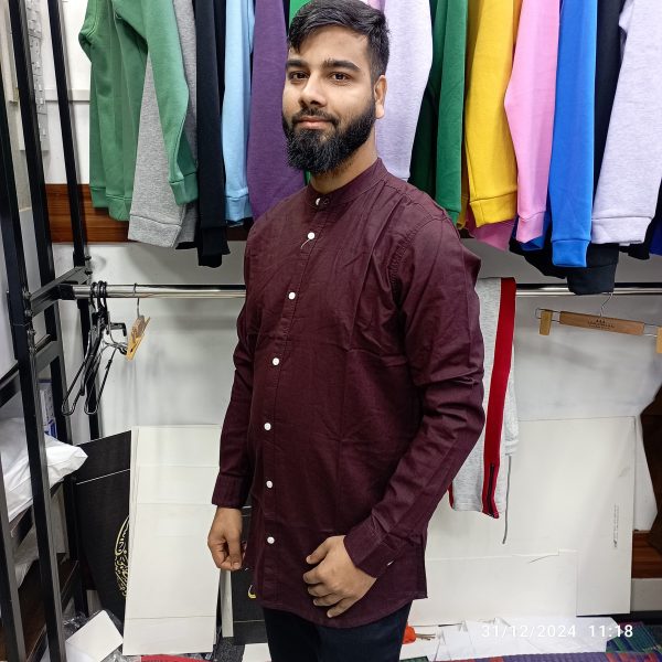 men's ban collar cotton shirt