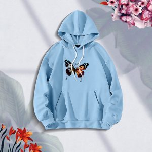 premium comfortable stylish (butterflies sky blue) ladies winter hoodie