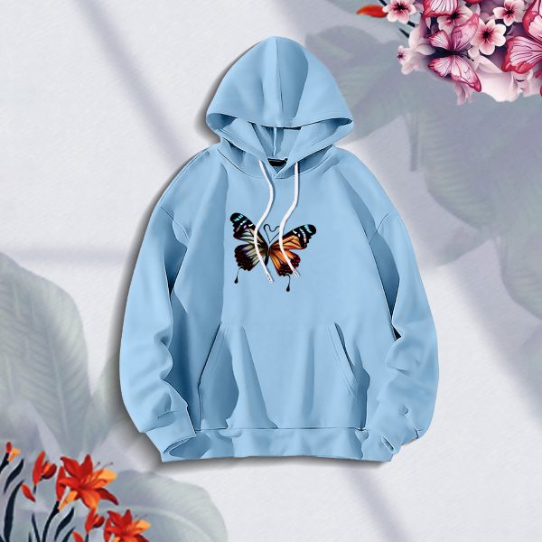 premium comfortable stylish (butterflies sky blue) ladies winter hoodie