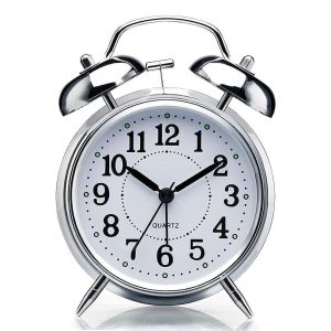 big round cooper metal twin bell alarm clock (color silver)