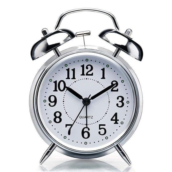 big round cooper metal twin bell alarm clock (color silver)