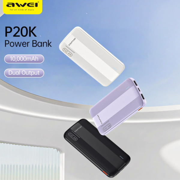 awei p20k 10000mah powerbank 2.4a slim powerbank dual output