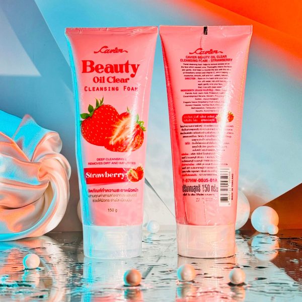 cavier beauty oil clear cleansing foam in strawberry scent.
