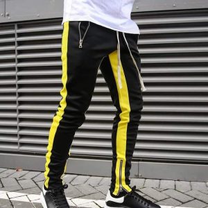 casual men's sweatpant trouser black + yellow