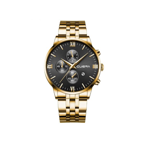 cuena 6008 stainless steel chronograph analog luminous men’s watch gold black