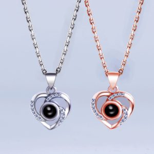 pure silver heart projection 100 hundred languages i love you necklace pendant