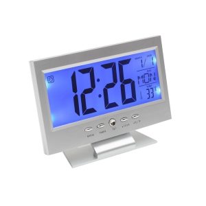 digital lcd clock with calendar, temperature sensor, alarm for table and study desk