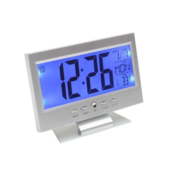 digital lcd clock with calendar, temperature sensor, alarm for table and study desk
