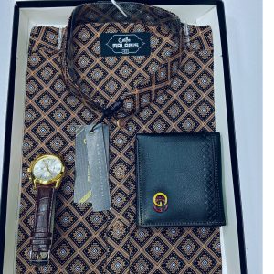 cotton print punjabi + premium watch + wallet combo pack