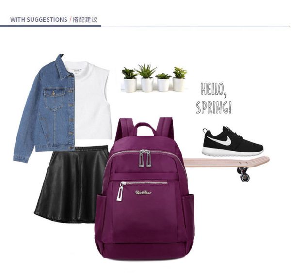 nylon backpack durable waterproof casual shoulder bag (purple)