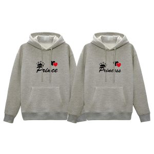 comfortable winter (prince & princess gray) couple hoodie